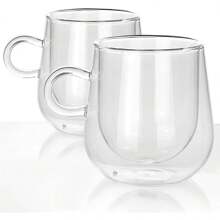 1pc Double Layer Insulated Glass Cup With Handle, Transparent Water/Coffee/Tea Cup, Thick Heat-Resistant Glass