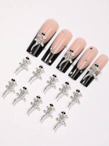 10 Pieces Of Nail Art Accessories, Alloy Rhinestones Rhine River Diamond Shiny Three-Dimensional Nail Art Pendant, Animal Silver Solid Color DIY Art Decoration
