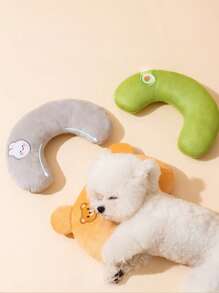 1pc Pet Cat Breathable Cartoon Embroidered U-Shaped Pillow, Doggy Sleeping Cushion, Pet Supplies