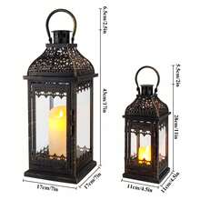Set Of 2 Decorative Candle Lanterns Vintage Hanging Lantern Metal Candle Holder For Garden Living Room Indoor Outdoor Parties Weddings Balcony - Black - View 3