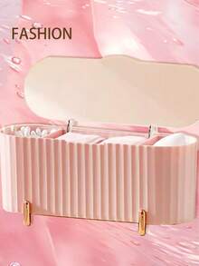 1 件桌面收纳盒，带透明盖的清洁棉签架，防尘，三隔间浴室罐，多功能抽屉整理器，用于清洁清洁棉签、球、垫、浴室、客厅、卧室、存储（粉色） - 淺粉色 - 查看 9