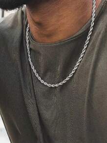 1pc Stainless Steel Punk Style Twist Chain Necklace, Unisex, Suitable For Daily Wear, Gift For Holidays