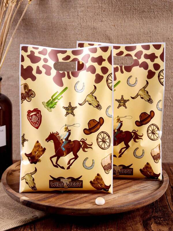 10/20/50 piezas Bolsas de regalo con temática del Salvaje Oeste con bueyes y caballos, bolsas de regalo ideales para fiestas de cumpleaños, fiestas con temática deportiva, embalaje de regalos, bolsas de regalo para fiestas y días festivos