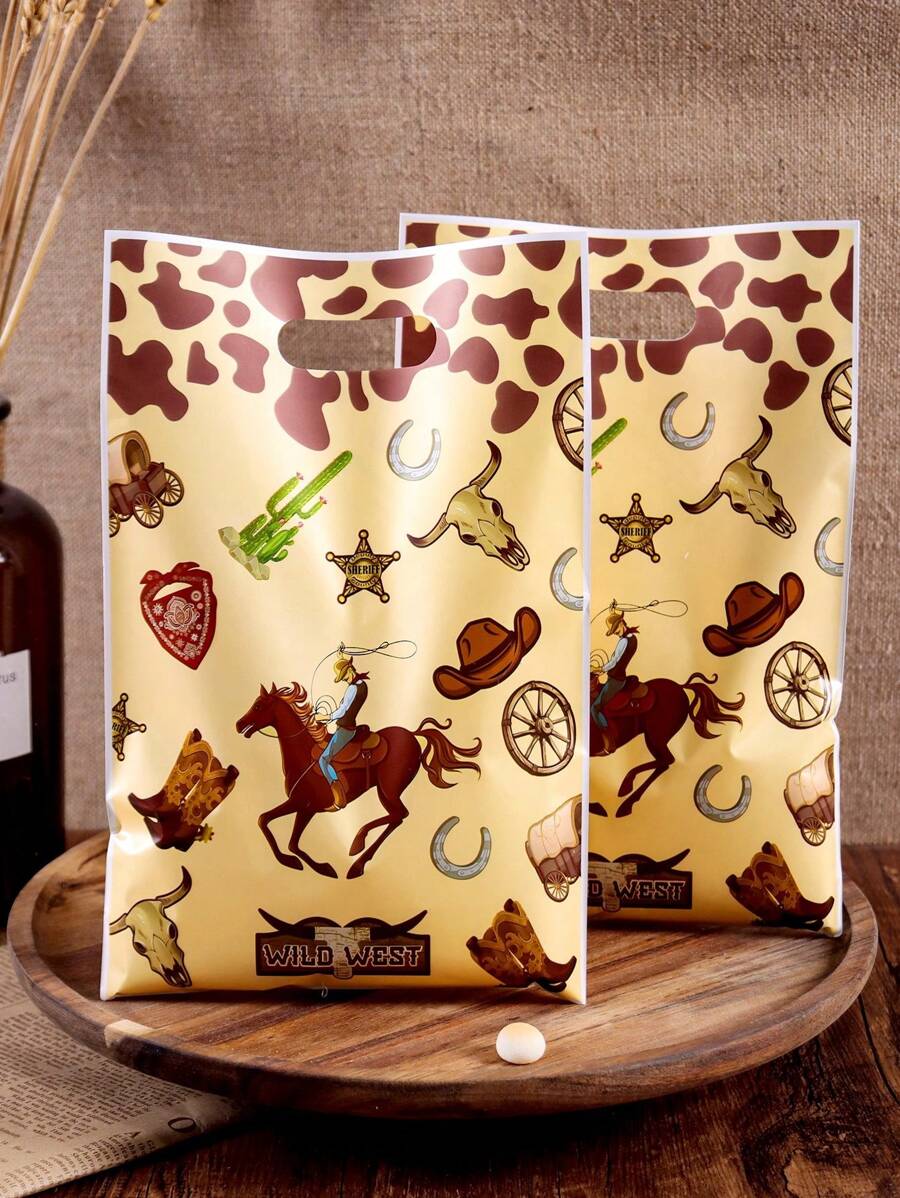10/20/50 piezas Bolsas de regalo con temática del Salvaje Oeste con bueyes y caballos, bolsas de regalo ideales para fiestas de cumpleaños, fiestas con temática deportiva, embalaje de regalos, bolsas de regalo para fiestas y días festivos