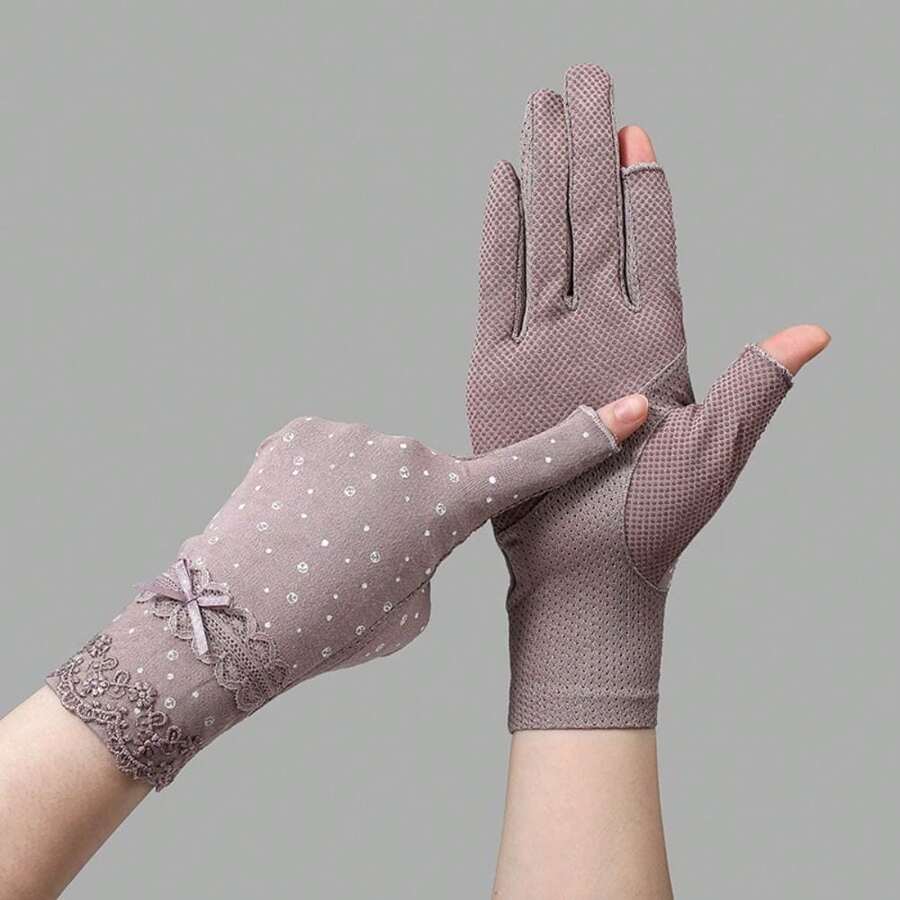 1Pair Women Sunscreen Gloves Female Summer Spring Sun Protection Gloves Cycling Driving Running Thin Elastic Anti-UV Mittens