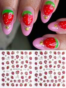 Fruits Strawberry Nail Stickers Grapes Avocado Apple Banana Pineapple Lemon Refreshing Summer Jelly Embossed Fruits Nail Designs 5D Self-Adhesive Nail Decals Adhesive Decoration