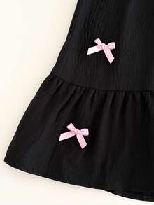 Humor Bear Girls Casual Fashionable Bowknot Neck Dress, Summer - Black - View 5