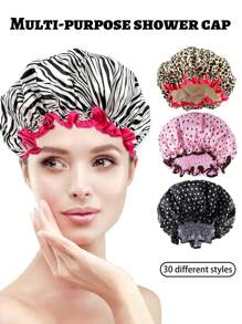 Bonnets de douche imperméables à double couche, bonnets de douche pour les femmes pour le bain, le shampooing et le maquillage. Bonnets de bain de haute qualité réutilisables et portables pour les voyages