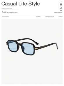 1pc Men's Fashion Retro Style Rectangular Frame Acrylic Black Full Frame Fashion Glasses, Suitable For Vacation, Family Outings