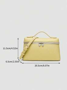 1 pieza Bolso bandolera cuadrado de PU con grano de litchi de unicolor, pequeño bolso para mujer, adecuado para combinar atuendos de moda diarios