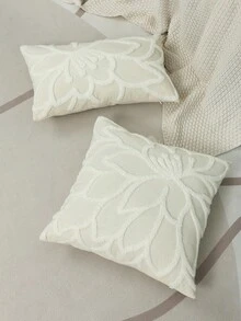 1pc Flower Embroidered Cushion Cover Without Filler - White - View 7