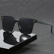 1pc Men's Rectangular Flat Polarized Fashion Glasses, Black Color, Slim Face Design, Suitable For Driving - Black Frame Black Gray Film - View 1