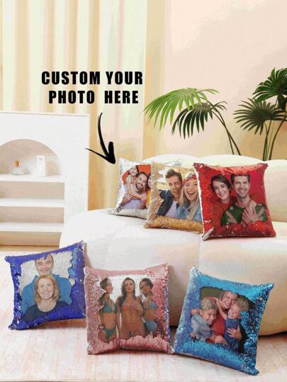 1 Peça Capa de Almofada Personalizada com Lantejoulas, Caso de Almofada com Foto Personalizada de Lantejoulas, Capa de Almofada com Lantejoulas Personalizada, Fronha de Lantejoulas Personalizada, Presentes para Dia do Pai, Dia das Mães, Decoração de Sofá da Sala de Estar, Itens Essenciais de Casamento, Dia dos Namorados, Aniversário, Presente para Mãe/Esposa/Namorada