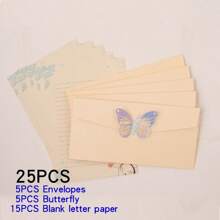 Set de 25 piezas, que incluye 15 hojas de papel para escribir, 5 sobres con decoraciones de mariposas de colores y refuerzo de perlas falsas, adecuado para cumpleaños, aniversarios, San Valentín, Acción de Gracias, Navidad, Día de la Madre y otras ocasiones de vuelta a la escuela