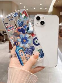 Blue Phone Case 1pc Transparent Blue Perforated Sturdy Painted Phone Case Protective Cover Compatible With IPhone 16/11/16pro/16plus/16promax/16e/15Promax