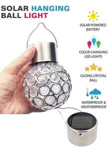 1 pieza Luz colgante solar, lámpara de bola de color LED con sensor de movimiento para exteriores, iluminación de paisaje para jardín de césped con hierba hueca