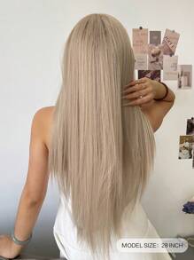 Forehead Lace 4*1, 1 Piece Synthetic Heat Resistant Straight Hair Without Bangs Blonde 28 Inch Full Weave Everyday Natural Realistic Wig