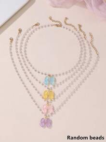 4pcs/Set Girls Resin Butterfly & Pearl Necklace Set - Multicolor - View 10