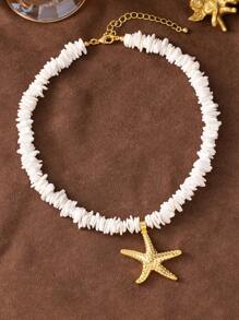 1 Stück modische Muschelperlen Seestern Anhänger Halskette für Frauen, Sommer BOHO Stil Strand Urlaub Choker, Geschenk für unisex