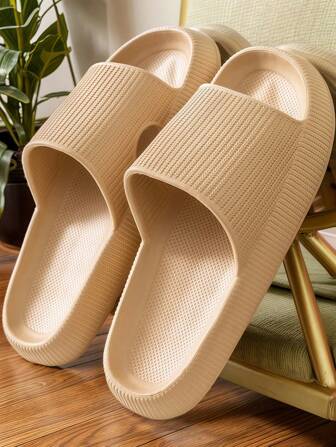 All Season dikke zool met streeppatroon instappers, effen neus, casual, minimalistisch, binnen en buiten, antislip, geurbestendige EVA unisex sandalen