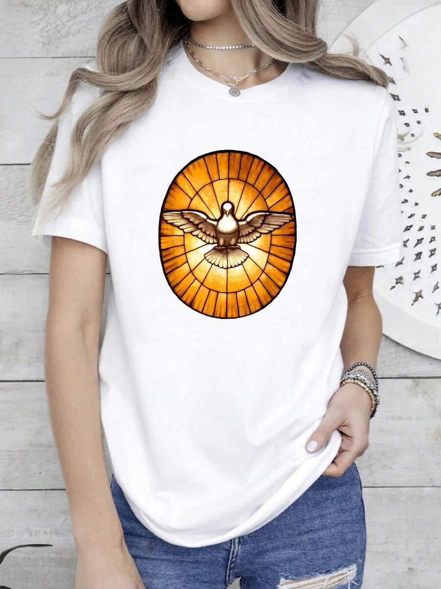 180g de algodón puro NUEVO LIMITADO Paloma del Espíritu Santo de la Basílica de San Pedro Camiseta Católica Ligeramente de moda para hombre streetwear Ropa casual de diseñador Transpirable Suave Para Mujeres Top Para Uso Diario Verano Cómodo Versátil Estiloso Impresión gráfica Unisex Cuello Redondo Manga Corta - Blanco - Ver 1