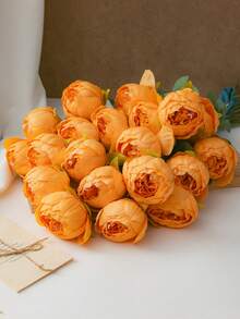MEHELANY 9/5/1件 51cm/20.1in 人造牡丹花，塑膠花莖，復古橘色人造牡丹花，絲綢花藝裝飾，適用於房間裝飾、桌面花瓶、DIY婚禮派對中心裝飾、母親節禮物、秋季裝飾、萬聖節裝飾 - 橘色 - 查看 3