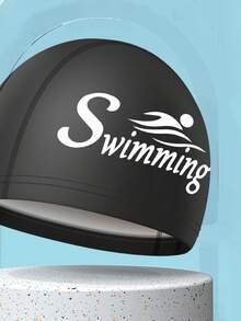 Unisex Plus Size Long Hair Ear Protective Swim Cap, PU Waterproof Letter Print Swim Hat, Beach Essentials, Beach Accessories, Pool Float - Multicolor - View 11