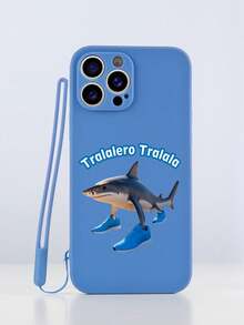 1 件灰色 TPU Tralalero Tralala 抽象鲨鱼图案防震手机壳和 1 件灰色硅胶腕带，兼容 、Android、OPPO 手机 - 彩色 - 查看 4