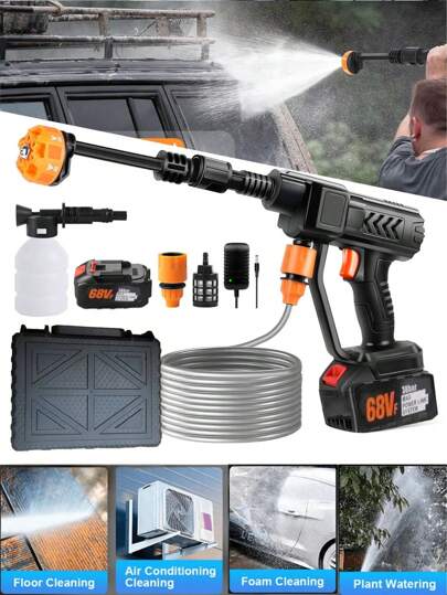 Portable Power Washer, Cordless Pressure Car Washing Machine, Battery Powered Water Gun For Car, Home, Garden, 5-In-1 Nozzle Handheld Washer, With 16ft Water Pipe(68v,48v,24v)