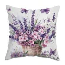 MEMNUN 1pc, Contemporary Purple Style Pillow Covers - Zipper-Up, Washable Woven Polyester Pillowcase With Lavender And Butterfly Pattern Printing, 17.72 X 17.72 Inches, Square Decorative Cushion Covers For Home Sofa Bed Decor, No Insert Home Decor Bedroom Decor Room Decor Aesthetic Room Decoration Stuff Living Room Decor Pillow Case Pillow Cases