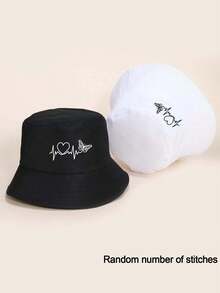 2 Pcs Butterfly & Heart Pattern Bucket Hats, Fashionable And Warm, Suitable For Outdoor, Travel, Festivals And Casual Wear, Great Gift For Holiday Valentines Gift - Black and White - View 4