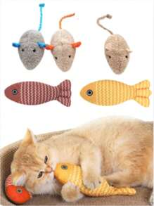 1/3/5PCS Cat Chew Toys, Simulated Plush Mice And Simulated Fish, Containing Catnip To Attract Cats To Play Quietly Without Disturbing People, Excellent Material, Strong And Durable, Suitable For Cats To Play Indoors