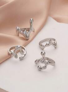 Set de 4 anillos geométricos apilables con diseño de gota de agua, para uso diario, fiestas y regalos para mujeres