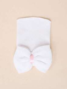 3 Sets Newborn Baby Big Bow Hat + Anti-Scratch Mittens Set, Knitted Cap For Daily Wear - Multicolor - View 2