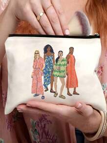 Funny Canvas Organizer Bag, Print Pattern, Thanksgiving Gift, Fashion Multifunctional Zipper Makeup Travel Bag, Perfect Gift For Mom For Daughter, Holiday Gift, Birthday Gifttravel Essentials Vacation Summer Back To School School Stuff Bag For School Travel Bag For Women Makeup Bag For Travel