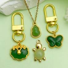 5/25 件中国风古法金油滴吊坠小仿玉绿福袋形状饰品手工 DIY 项链小吊坠首饰配件 - 綠色 - 查看 5