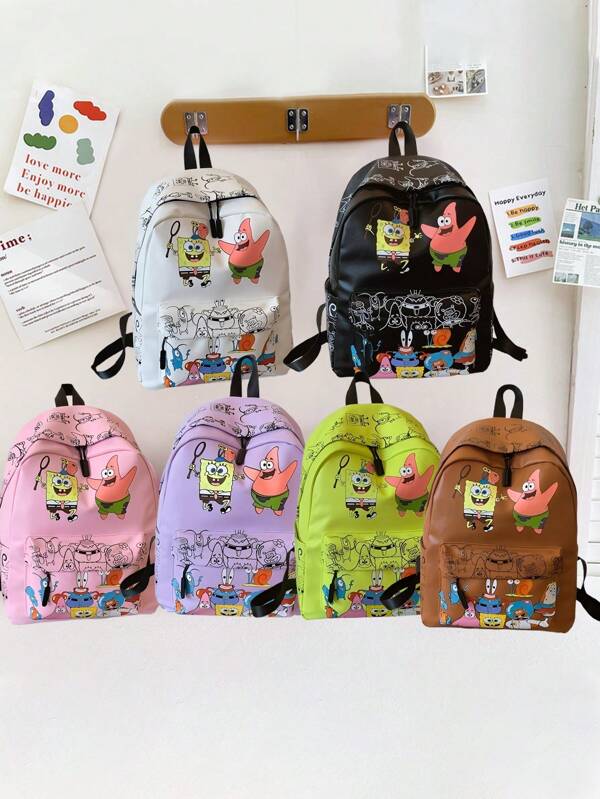 SPONGEBOB Spongebob SquarePants Printed Commuter Large-Capacity Casual Backpack For Both Men And Women, Cute Cartoon Student Schoolbag, Back To School Essentials