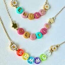 Girl Beads Name Necklace, Kids Name Necklace, 14K Gold Filled Name Necklace, Custom Name Necklace, Personalized Heart Necklace