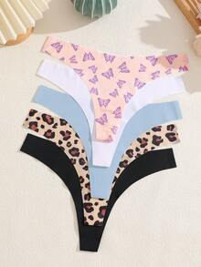 Set de 5 bragas tipo tanga con cintura baja, cómodas y sin costuras, de colores múltiples, para mujeres - Multicolor - Ver 5