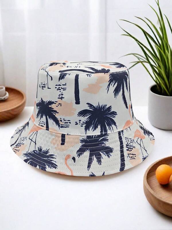 2-In-1 Daisy Bohemian Polyester Printed Reversible Bucket Hat, Unisex For Spring & Summer