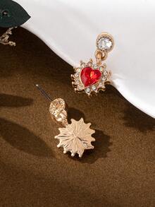 1 par de elegantes y delicados pendientes de mujer con forma de corazón y diamante, de estilo minimalista - Multicolor - Ver 4