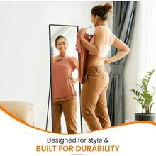 Espejo de piso de longitud completa de 56x15" - Marco de aluminio para dormitorio/sala de estar (Negro) - Negro mate - Ver 5