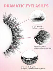 10对ENCHUW蓬松轻盈假睫毛，自然妆效，C型卷翘，3D多层，透明睫毛梗，适合派对及各种场合 - 黑色 - 查看 3