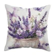 MEMNUN 1pc, Contemporary Purple Style Pillow Covers - Zipper-Up, Washable Woven Polyester Pillowcase With Lavender And Butterfly Pattern Printing, 17.72 X 17.72 Inches, Square Decorative Cushion Covers For Home Sofa Bed Decor, No Insert Home Decor Bedroom Decor Room Decor Aesthetic Room Decoration Stuff Living Room Decor Pillow Case Pillow Cases