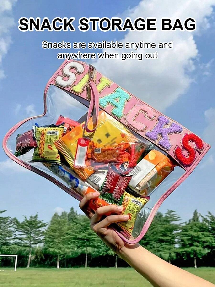 Bolsa de almacenamiento de aperitivos de moda impermeable de PVC de colores surtidos, bolsa de cosméticos de viaje al aire libre, bolso de embrague portátil para damas, bolsa de cosméticos con estampado de letras, bolsa de almacenamiento de cosméticos portátil, bolsa de aseo, esencial para vacaciones de verano en la playa, útiles escolares, artículos esenciales para dormitorio, vuelta al cole