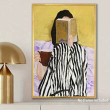 1pc Modern Oil Painting Poster With Warm Tones & Striped Clothing, For Living Room, Bedroom, Office, Cafe, Bar, Patio, Holiday Birthday Gift, Wall Art Decor, Flat, Perfect For Room Decor,No Frame