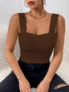 Sexy Cut-Out Camisole Top, Figure Flattering - Coffee Brown - View 5