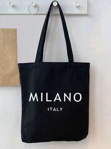 Canvas Shoulder Bag,MILANO ITALY Tote Bag And A Printed Small Bag,Personalized Wedding Gift Bag For Female Bridesmaids, Makeup Bag, Travel Simple Storage Bag, Solid Color Cosmetics Wallet, Large Capacity Travel Makeup Bag - Multicolor - View 13