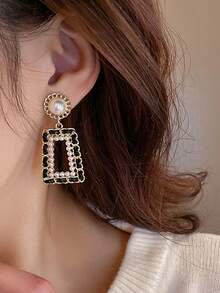 5 件/套时尚简约几何水钻字母郁金香花黑色扇形仿珍珠耳环首饰套装，适合女性日常和节日佩戴 - 套裝G款 - 查看 6