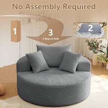 LUCKHAO Oversized Round Chair Lounge Chaise Indoor, Upholstered Corduroy Deep Seat Cloud Large Circle Sofa Chair, No Assembly Required, Fluffy Modern Sleeper Sofa Bed For Reading, Living Room, Bedroom - 灰色 - 查看 5